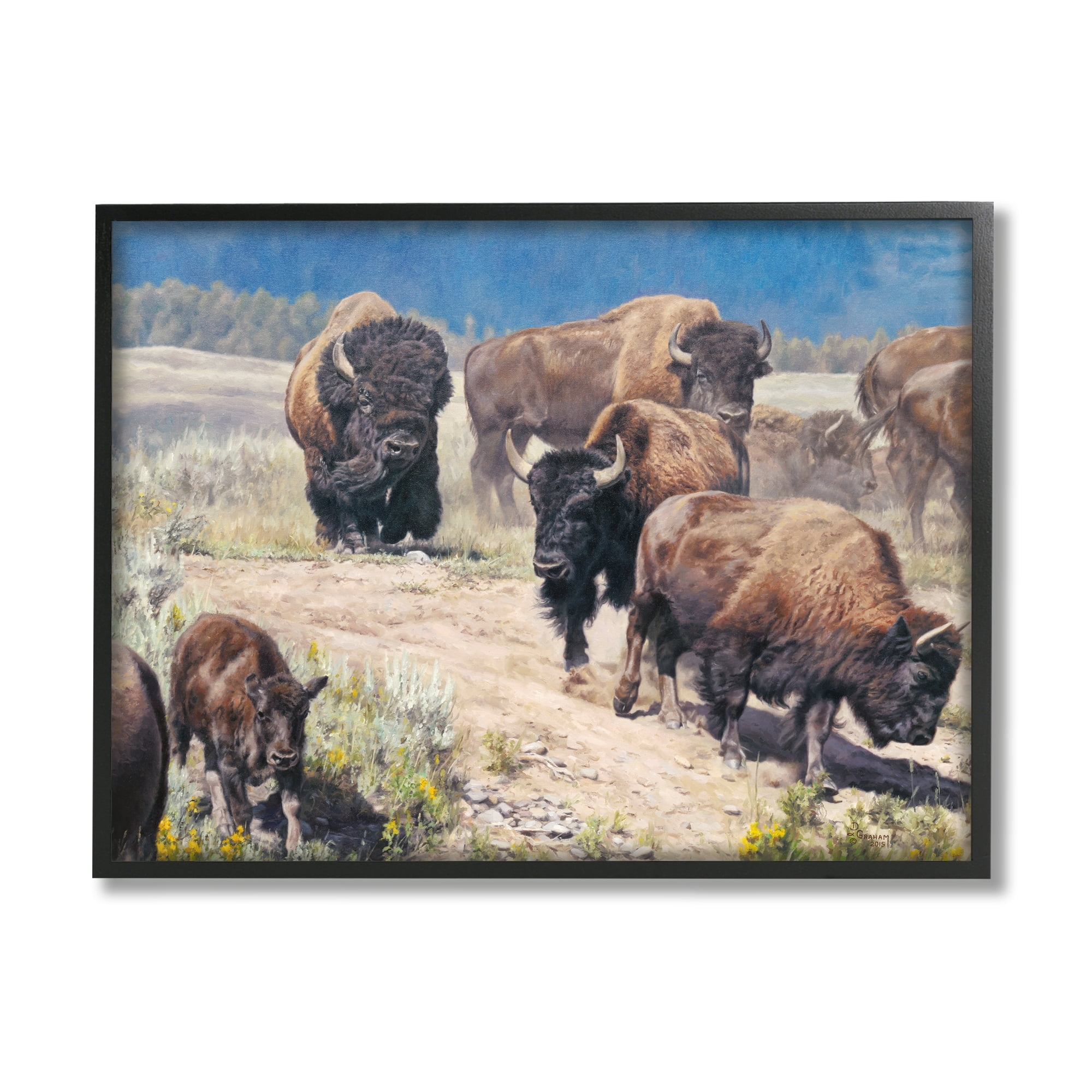 Stupell Industries Commander In Chief Bison Herd Animals & Insects Painting Gray Framed Art Print Wall Art