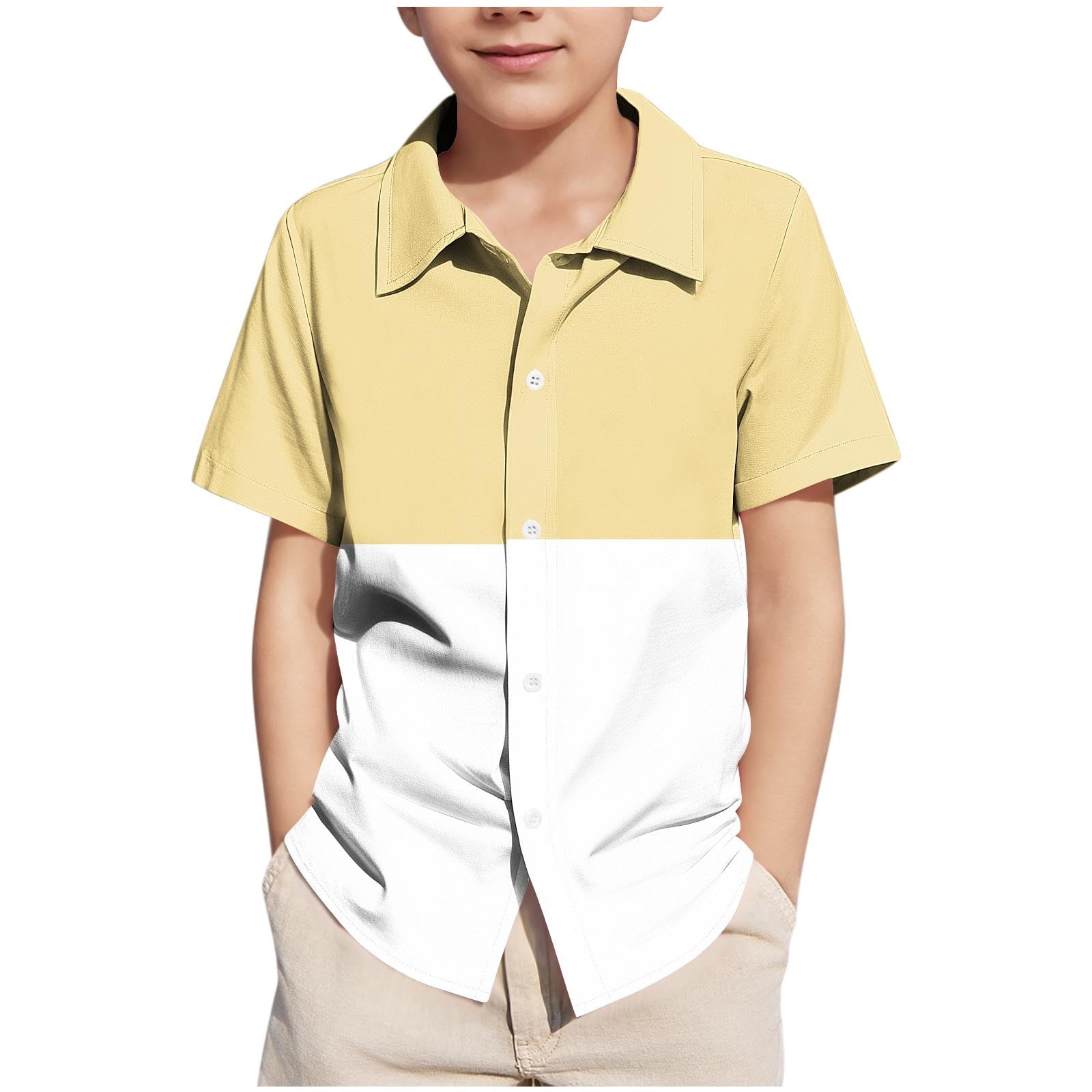 Diufon Boys Shirts Button Down Short Sleeve Shirt Color Block Kids Summer Casual Beach Shirts 5-15 Years