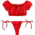 thumbnail image 1 of Bra and Panty Set Ruffle Lingerie Set Mesh Babydoll Chemise, 1 of 4