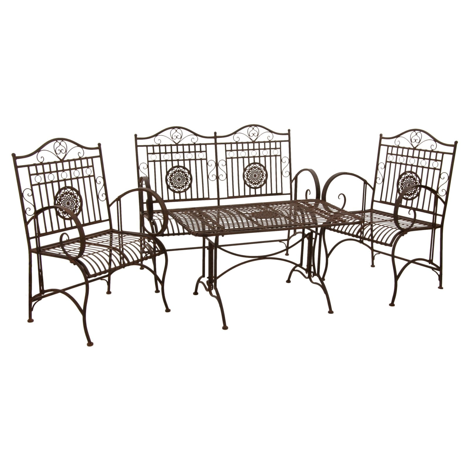 Oriental Furniture Rustic Wrought Iron Patio Conversation Set