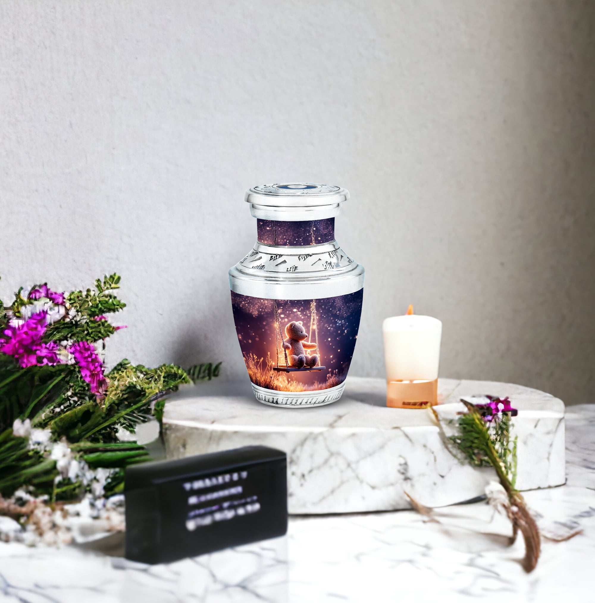 MUKTIVE Teddy Bear Cremation Keepsake Urns for Adult Male Female Ashes - Purple Small Funeral Urn for Human Ashes - Mini Cremated Remains Containers - Remembrance Gift for Loss of Mother (3 Inch)