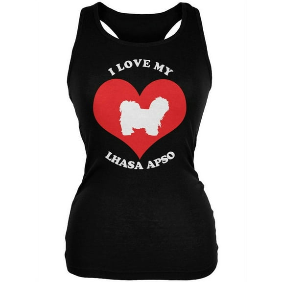 Valentines I Love My Lhasa Apso Black Juniors Soft Tank Top