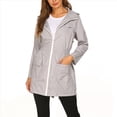 thumbnail image 2 of Chaqueta Impermeable para Mujer con Capucha y Cremallera Frontal de Longitud Media para Exteriores. Gris L, 2 of 8