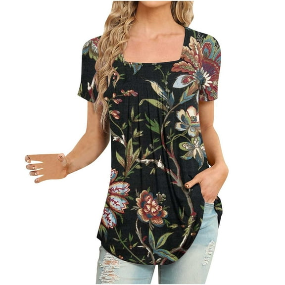 Fesfesfes Crop Top Sweaters for Women Women's Fashion Printed T-shirt Mid-length 3/4 Sleeves Blouse Round Neck Casual Tops Layering Shirts for Women 8(L)
