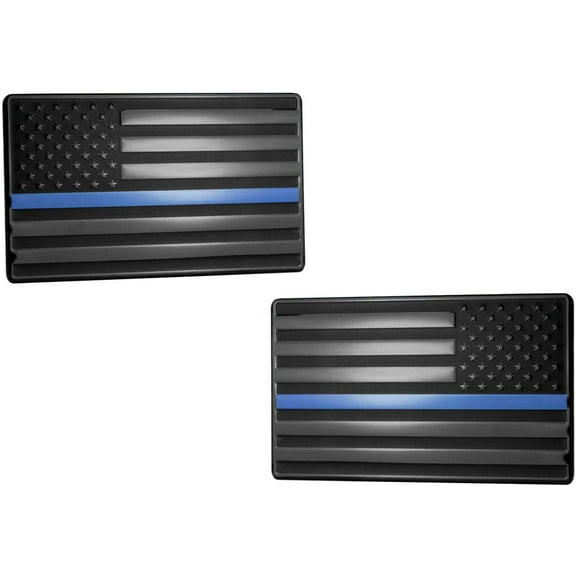 USA American 3D Metal Flag Auto Emblem for Cars Trucks 2pcs Forward and Reverse Set (5"x3", Black/Black with Blue Line)