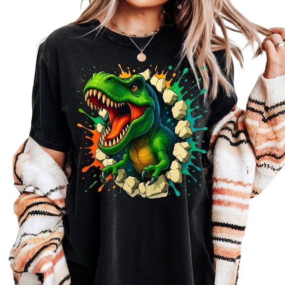 AQOCRITIK Dinosaur Graphic Tee – Women’s Oversized Short-Sleeve T-Shirt, Casual Printed Trendy Tee, Daily Wear Fashion Shirt