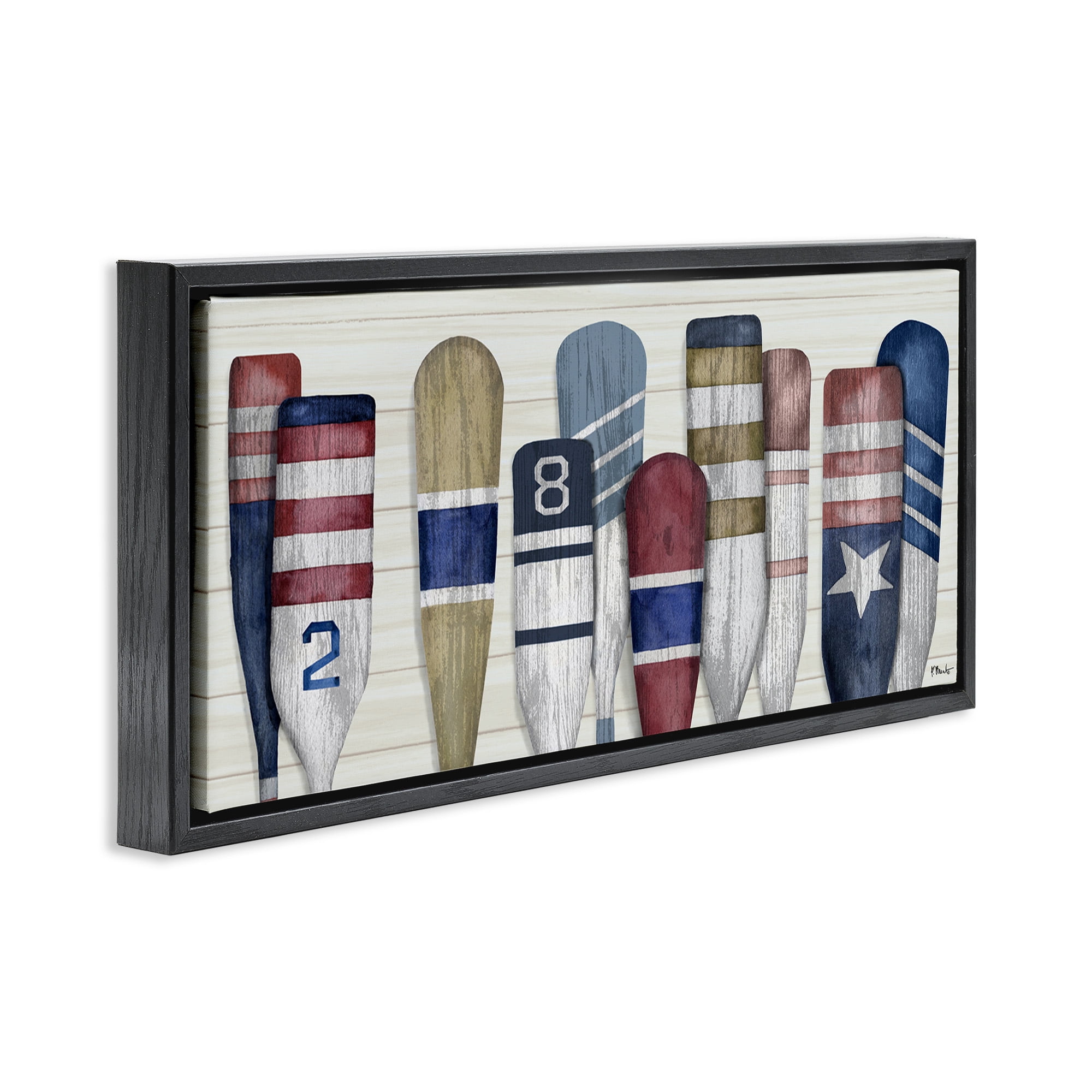 Stupell Industries Port Oars Vintage Americana Patterns Nature Painting Black Floater Framed Canvas Art Print Wall Art, 25 x 11