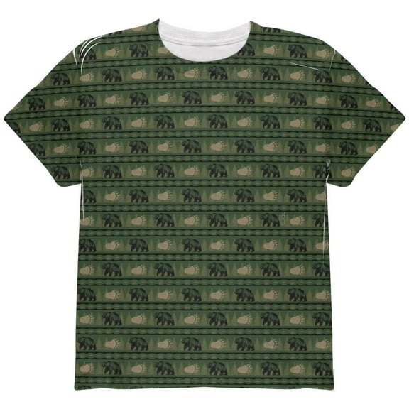 Grizzly Bear Pattern Green All Over Youth T Shirt Multi YLG