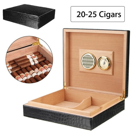Cigar Tin Box - Grtsunsea Luxury Leather Cedar Wood Lined Cigar Humidor Humidifier with Hygrometer Case Box
