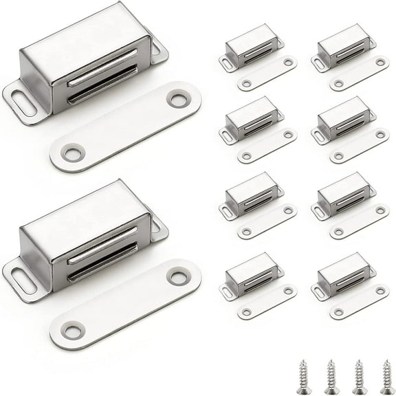 10 Pack Silver Magnetic Door Catch, Brushed Satin Nickel Cabinet Magnets, Strong Cabinet Magnetic Catch Latch, Stainless Steel Magnetic Closures for Kitchen Cabinets Drawer Cupboard Closet