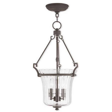

Pendants Porch 3 Light With Hand Crafted Fluted Clear Glass Bronze Finish size 13 in 180 Watts - World of Crystal