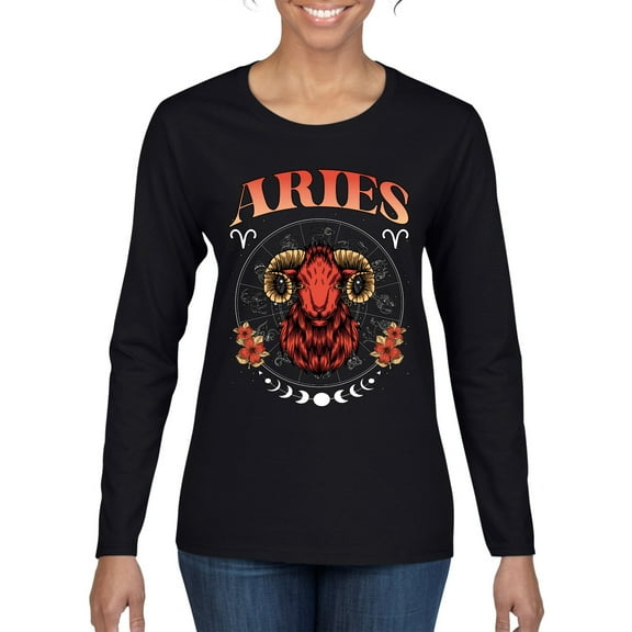 Wild Bobby Aries the Ram, Fire Spring Equinox March 20 April 19, Constellations Horoscope Zodiac Birthday Birth Month Stone Gift for Men Women Graphic Long Sleeve Tee