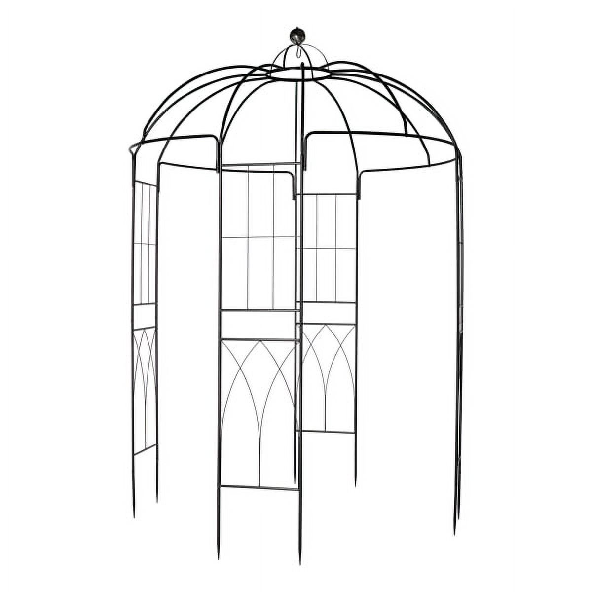 Black Wrought Iron Garden Gazebo Arch - 81.5" W w/Silver Ball Hooks & Diamond Trellis - Rustproof Plant Climbing Structure w/10.6" Ground Stakes