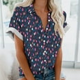 thumbnail image 2 of DeHolifer Shirt for Women Floral Printed Short Sleeve Lapel Button Casual Shirt Spring Fashion Blouse Tops Navy M, 2 of 4