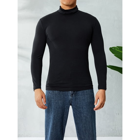 Coduop Men Slim Cotton High Neck Pullover Jumper Sweater Tops Turtleneck Shirt M-XXL