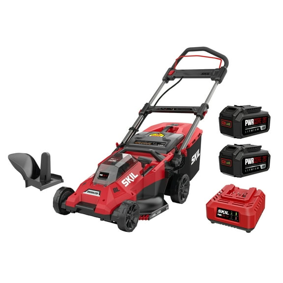 SKIL PWR CORE 20V 18-inch Push Mower, Push-Button Start and Height Adjust, (2) 4.0Ah Batteries and Charger
