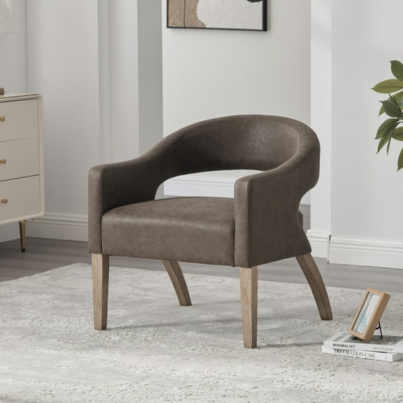 Mid Century Modern Accent Chair with Open Back Design and Weathered Rubberwood Legs for Living Room Dining Room Bedroom Lounge
