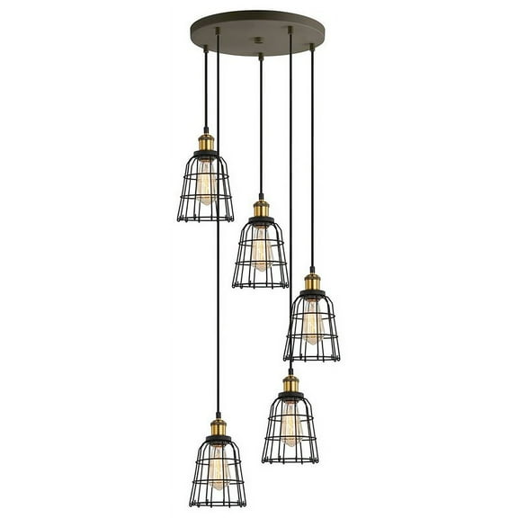 Woodbridge Lighting Fulton ST64 5-Light Metal Cluster Pendant in Brass/Bronze