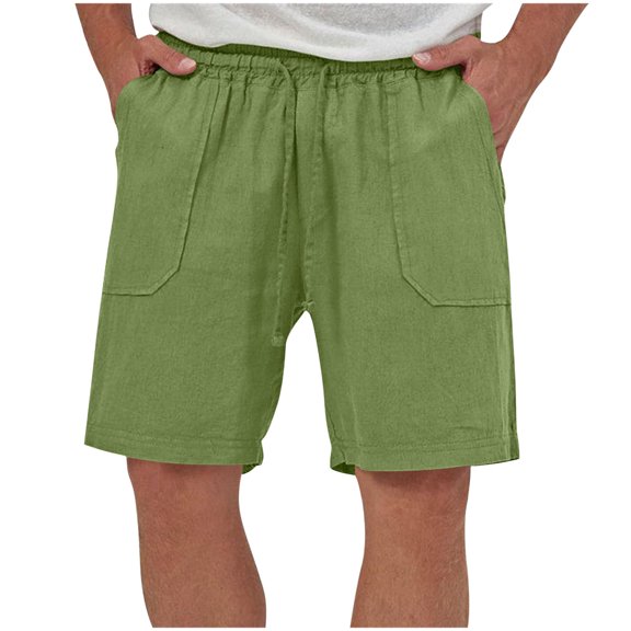Fashion YLSDY Cotton Linen Beach Shorts for Men, Mens Linen Drawstring Shorts,Summer Linen Beach Shorts with Pockets,Vocation Linen Shorts Green M