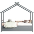 thumbnail image 3 of Bellemave House Bed with Trundle, Solid Wood Twin Size Playhouse Platform Bed with Roof, House Shaped Daybed for Teens (Gray), 3 of 9