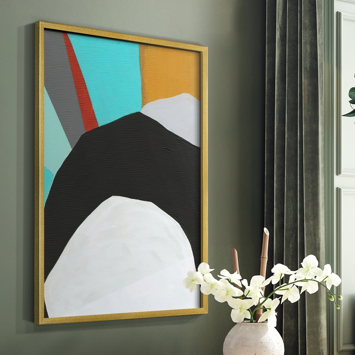 Graphica III Framed Print in Gold Solid Wood Framed Print No Nail Hanging