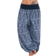 thumbnail image 2 of Lroveb Palazzo Pants for Women,High Waisted Baggy Hippie Gypsy Boho Pants, Ladies Loose Band Womens Printed Leg Pants Width Casual Women Navy, 2 of 6