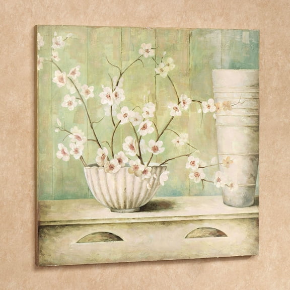 Cherry Blossoms Wall Plaque Pale Green Wooden Handpainted Embellishments 24 x 24 Inches
