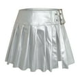 thumbnail image 4 of DHFJKG Womens Skirts Pu Leather Buckled Low Rise Pleated Mini Skirt A Line Night Out Party Club Trendy Skirt, 4 of 7