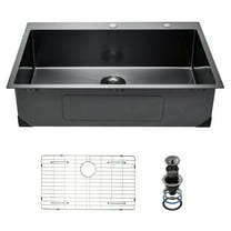 KFFKFF 33-inch Undermount Kitchen Sink, Top-Mounted 304 Stainless Steel Sinks, Single Bowl Basin for Farmhouse, Comes with Accessories, for RV, Kitchen Prep, and Bar Dishwasher Sinks Black