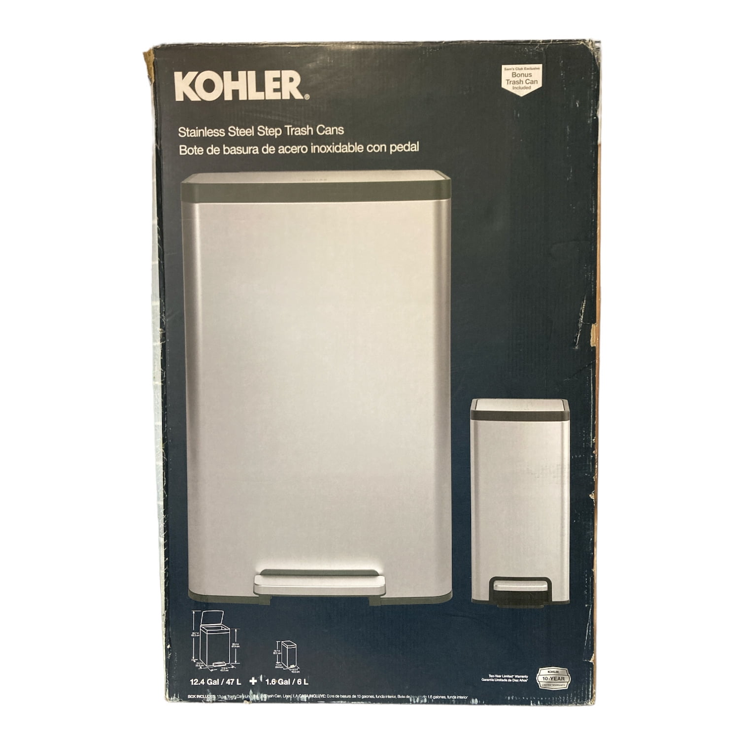 Kohler Stainless Steel Step Trash Cans 47L/6L