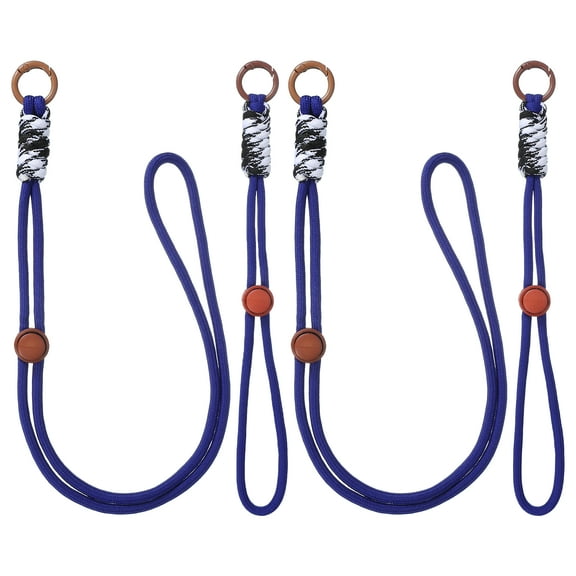 2Set Heavy Duty Paracord Keychain Lanyard, Adjustable Necklace Whistles Lanyard Braided Wrist Strap with Spring Ring for ID Card Badge Holder Keys, Deep Blue/Brown/Black White