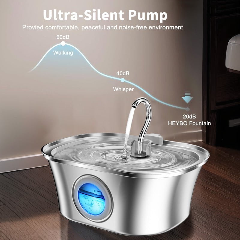 HEYBO Stainless Steel Cat & Dog Water Fountain, 3.2L Automatic Filtered Dispenser for Pets