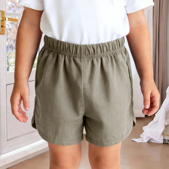 Amidoa Boys Shorts Soft Toddler Casual Summer Elastic Waist Solid Color Cotton Sports Shorts for Kids Army Green Size 12-18 Months
