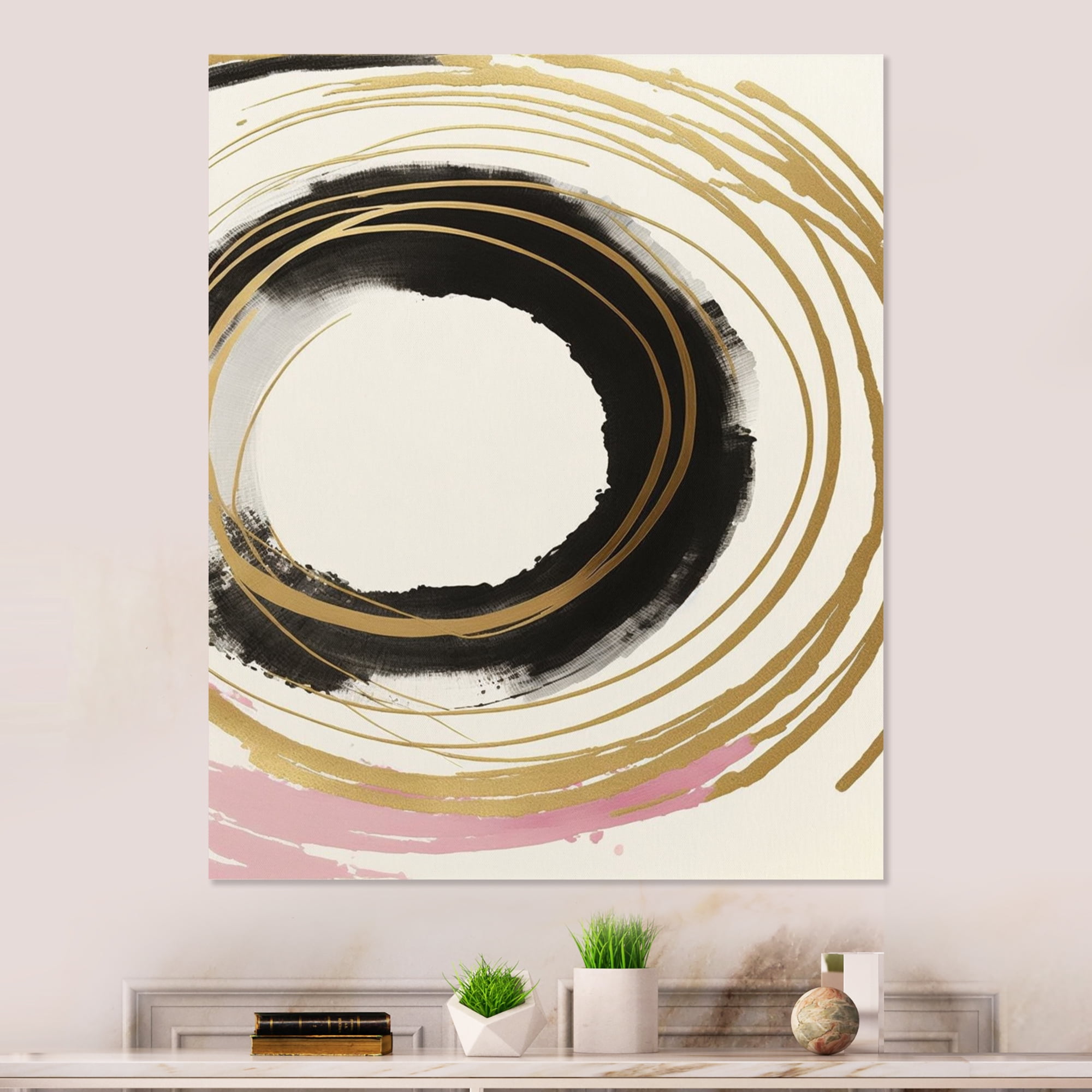 Designart Pink And Gold Minimalist Art I Canvas Wall Art
