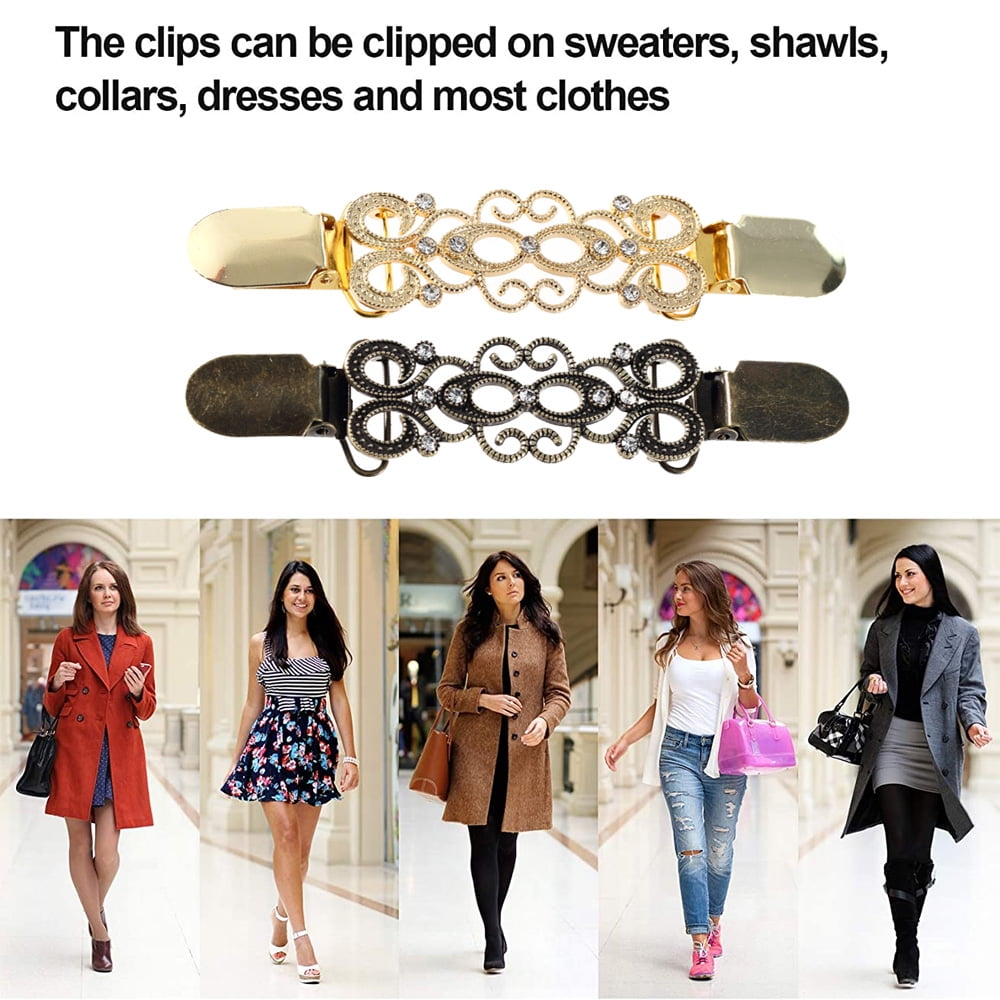 Jetec 3 Pcs Vintage Sweater Shawl Clips Women Girls Retro Cardigan Shirt Dress Brooch Collar Clips, 3 Styles