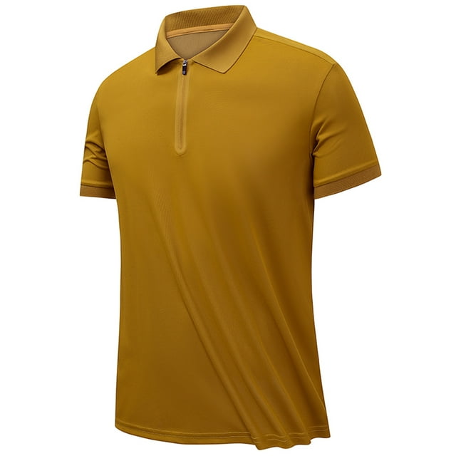 Fridja Shirts for Chemise Décontractée pour Hommes à Manches Courtes, Col à Revers, Fermeture Éclair, Séchage Rapide, Performance Golf, Usage Quotidien Shirts for (Jaune, 2TG)
