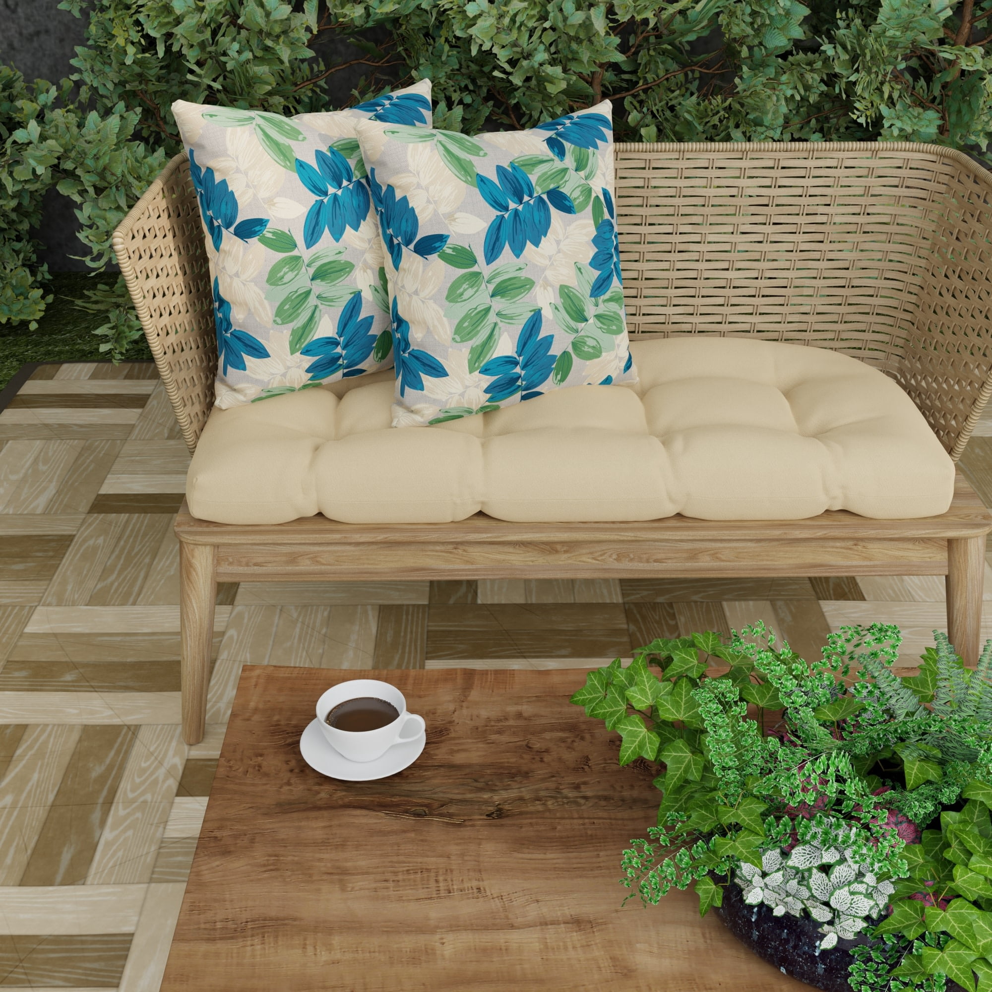 Jordan Manufacturing 18" x 18" Foliage Pebble Gray Leaves Square Outdoor Throw Pillow (2 Pack)
