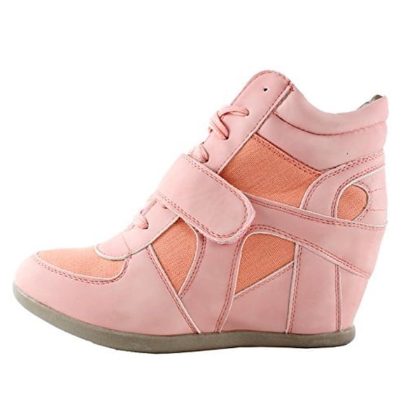 Top Moda SAMMY-40 High Top Women's Cross-Strap Hidden Wedge Fashion Sneakers BLUSH 5.5