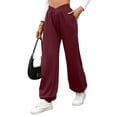 thumbnail image 2 of Pantalones Deportivos de Cintura Alta con Bolsillos para Mujer, Pantalones de Yoga Holgados e Informales Vino Tinto S, 2 of 9