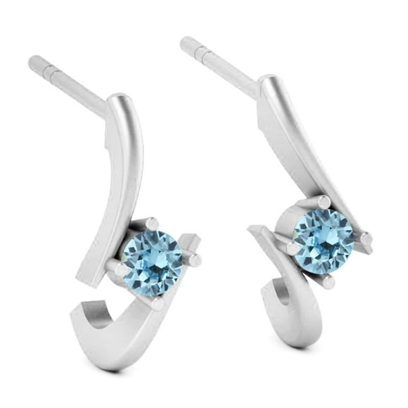 Swarovski Boucles d'Oreilles en Aigue-Marine, Clous en Laiton Plaqué Argent pour Femmes