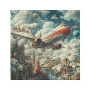 Satin Native Fab Cotton Dinner Napkin Futuristic Cityscape with Airplane Reusable