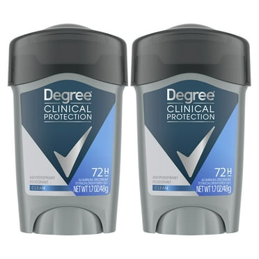 Degree Men Clinical Protection Antiperspirant Deodorant 72-Hour Sweat & Odor Protection Clean Prescription-Strength Antiperspirant For Men With Motionsense Technology 1.7 Oz, Pack Of 2.