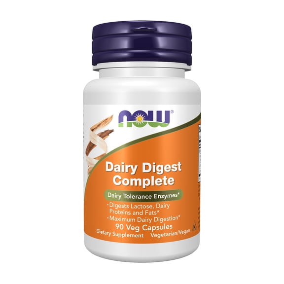 NOW Supplements, Dairy Digest Complete, Digests Lactose, Dairy Proteins and Fats*, 90 Veg Capsules