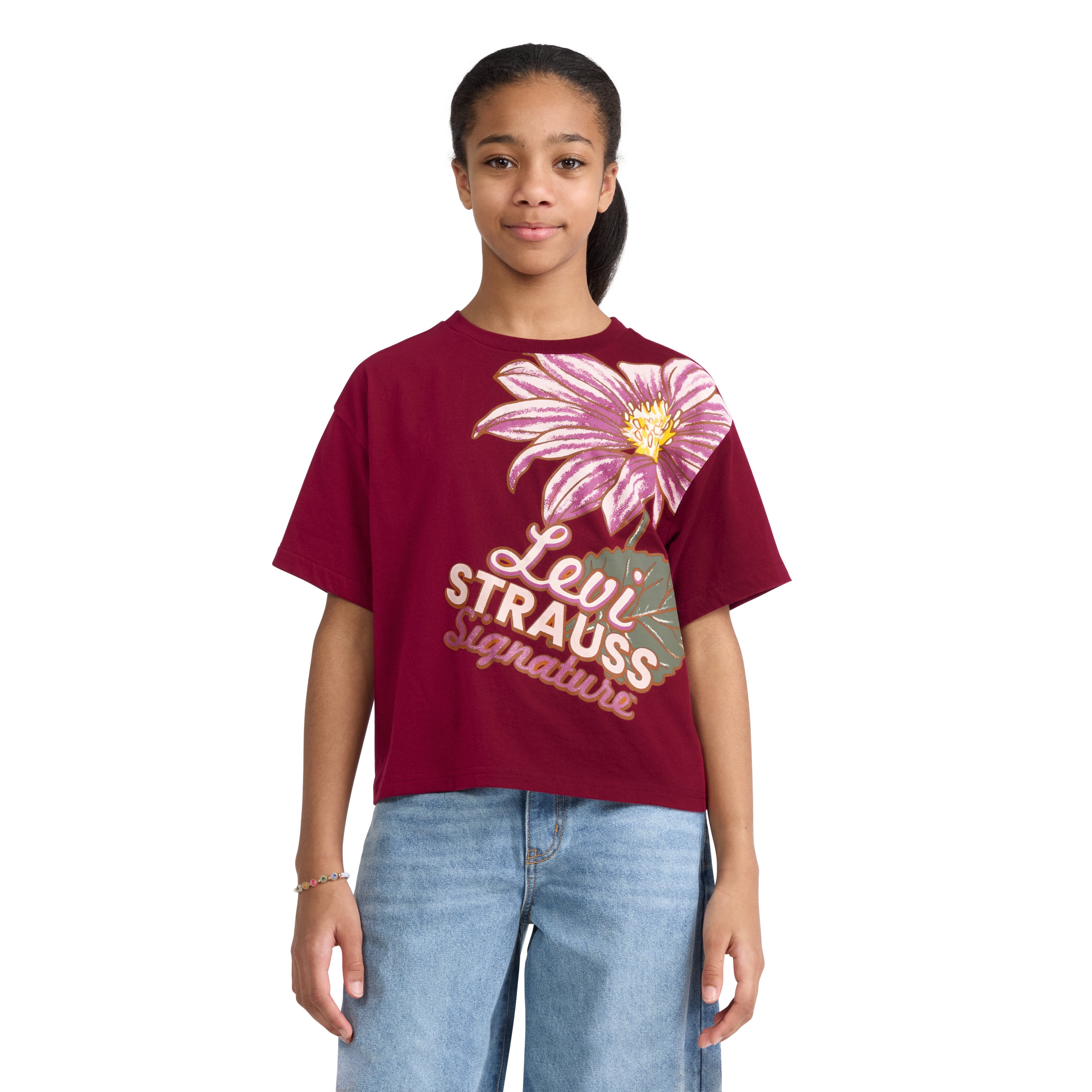 Levi Strauss Signature Girls Short Sleeve Graphic Tee, Size 4-16
