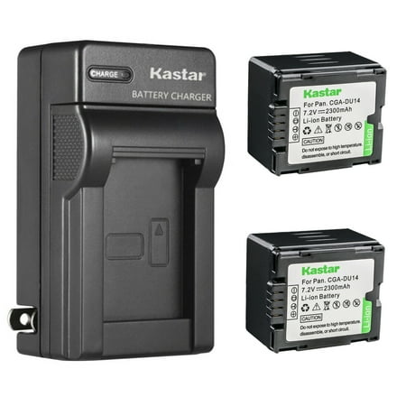 Kastar 2-Pack CGA-DU14 Battery and AC Wall Charger Replacement for Panasonic PV-GS55 PV-GS59 PV-GS65 PV-GS70 PV-GS75 PV-GS80 PV-GS83 PV-GS85 PV-GS120 PV-GS150 PV-GS180 PV-GS200 Camera