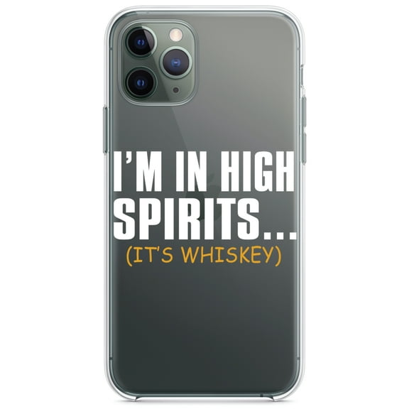 DistinctInk Clear Shockproof Hybrid Case for iPhone 11 (6.1" Screen) - TPU Bumper Acrylic Back Tempered Glass Screen Protector - I'm in High Spirits (It's Whiskey)