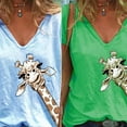 thumbnail image 3 of T-shirt en Coton à Manches Courtes Col en V Imprimé Girafe pour Femmes Été Décontracté, 3 of 7