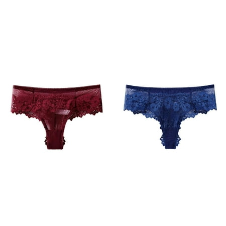 Lojoutye 2 Pack(Dark Blue 1PCS & Red 1PCS) Night Robe Women Multipack Thong Panties Lace Womens Corset with Garter and Stockings Low-Waist Underwear Women Lingerie