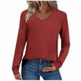 thumbnail image 2 of SYMOID Womens Red Long Sleeve V Neck Raglan Top - 95% Polyester 5% Spandex Stretch, Relaxed Fit Casual Everyday Shirt for Walmart,Size L, 2 of 7