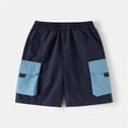 thumbnail image 2 of Rggeeun Child Boys Shorts Cargo Solid Color Elastic Waist Flap Pockets With Snap Closure Knee Length Loose Fit For Summer Party Stylish Bottoms,Blue,6-7 Years, 2 of 4